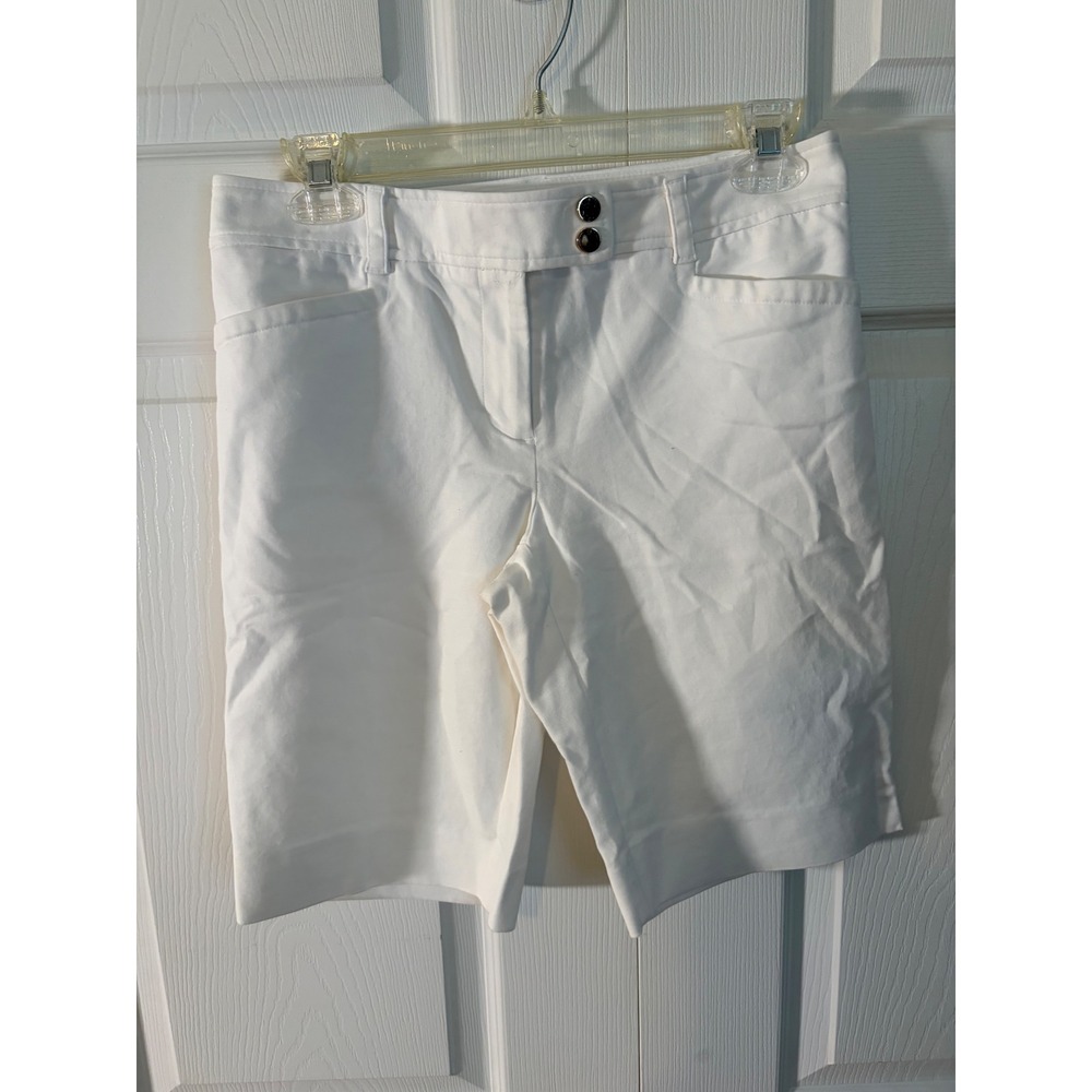Charter Club Whiteโ Bermuda Shorts Womens 4 Cotton Stretch Knee Length Slit Hem